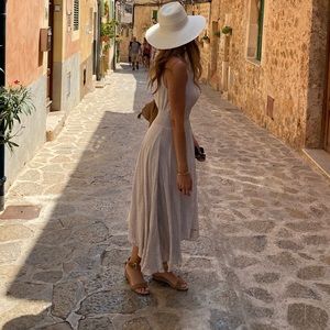 Vici Striped Smocked Midi  Halter Dress